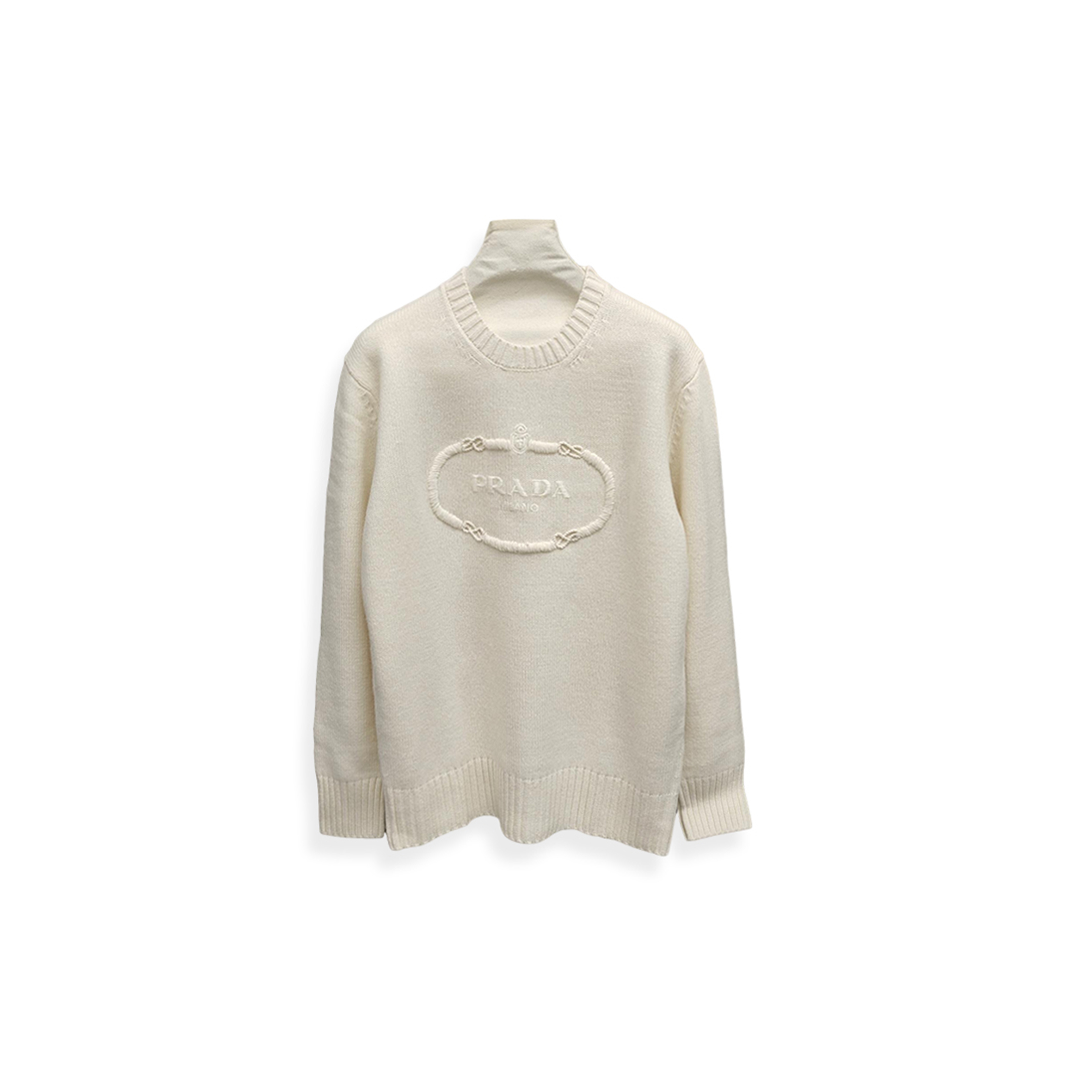 PRADA GREY WOOL AND CASHMERE CREW-NECK SWEATER 